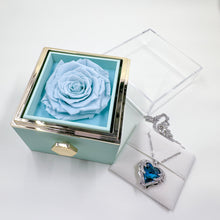 Load image into Gallery viewer, Rotating Jewelry Box with Heart Necklace and Preserved Rose