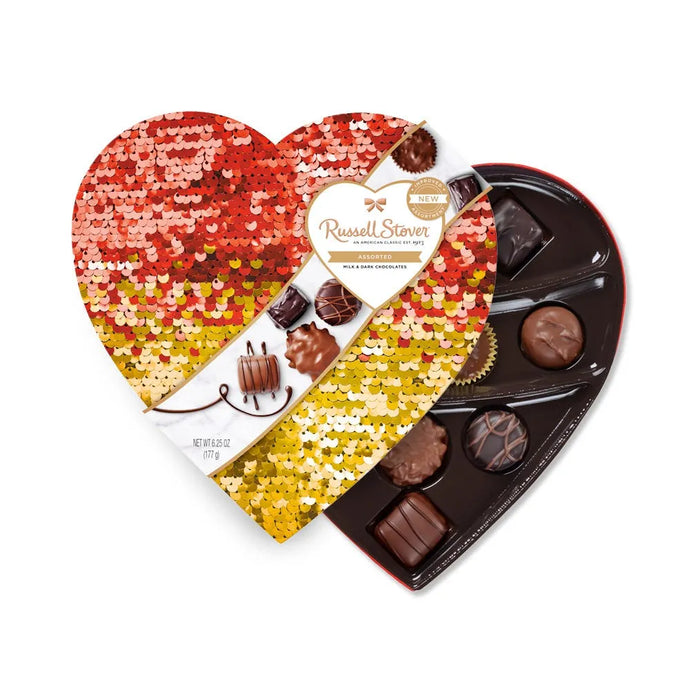 Assorted Chocolates Double Sequin Heart, 6.25 oz.