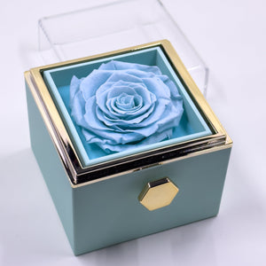 Rotating Jewelry Box with Heart Necklace and Preserved Rose