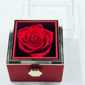 Rotating Jewelry Box with Heart Necklace and Preserved Rose