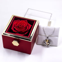 Załaduj obraz do przeglądarki galerii, Rotating Jewelry Box with Heart Necklace and Preserved Rose
