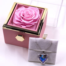 Załaduj obraz do przeglądarki galerii, Rotating Jewelry Box with Heart Necklace and Preserved Rose
