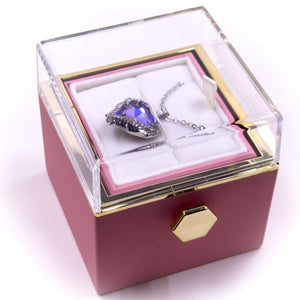 Rotating Jewelry Box with Heart Necklace and Preserved Rose