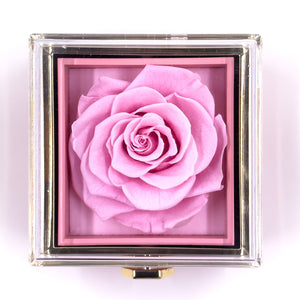 Rotating Jewelry Box with Heart Necklace and Preserved Rose