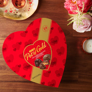 HERSHEY'S, POT OF GOLD Assorted Milk and Dark Chocolate Candy, Valentine's Day Gift, 8.5 oz, Heart Box (24 Pieces)