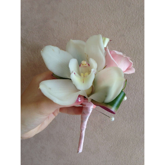 White Orchid Cymbidium and Light Pink Spray Rose BC