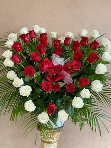 50 Roses 'Heart Shaped' (Red & White)