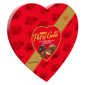 HERSHEY'S, POT OF GOLD Assorted Milk and Dark Chocolate Candy, Valentine's Day Gift, 8.5 oz, Heart Box (24 Pieces)