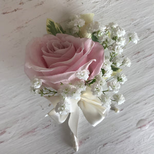 Light Pink Rose with Ivory Ribbon BC