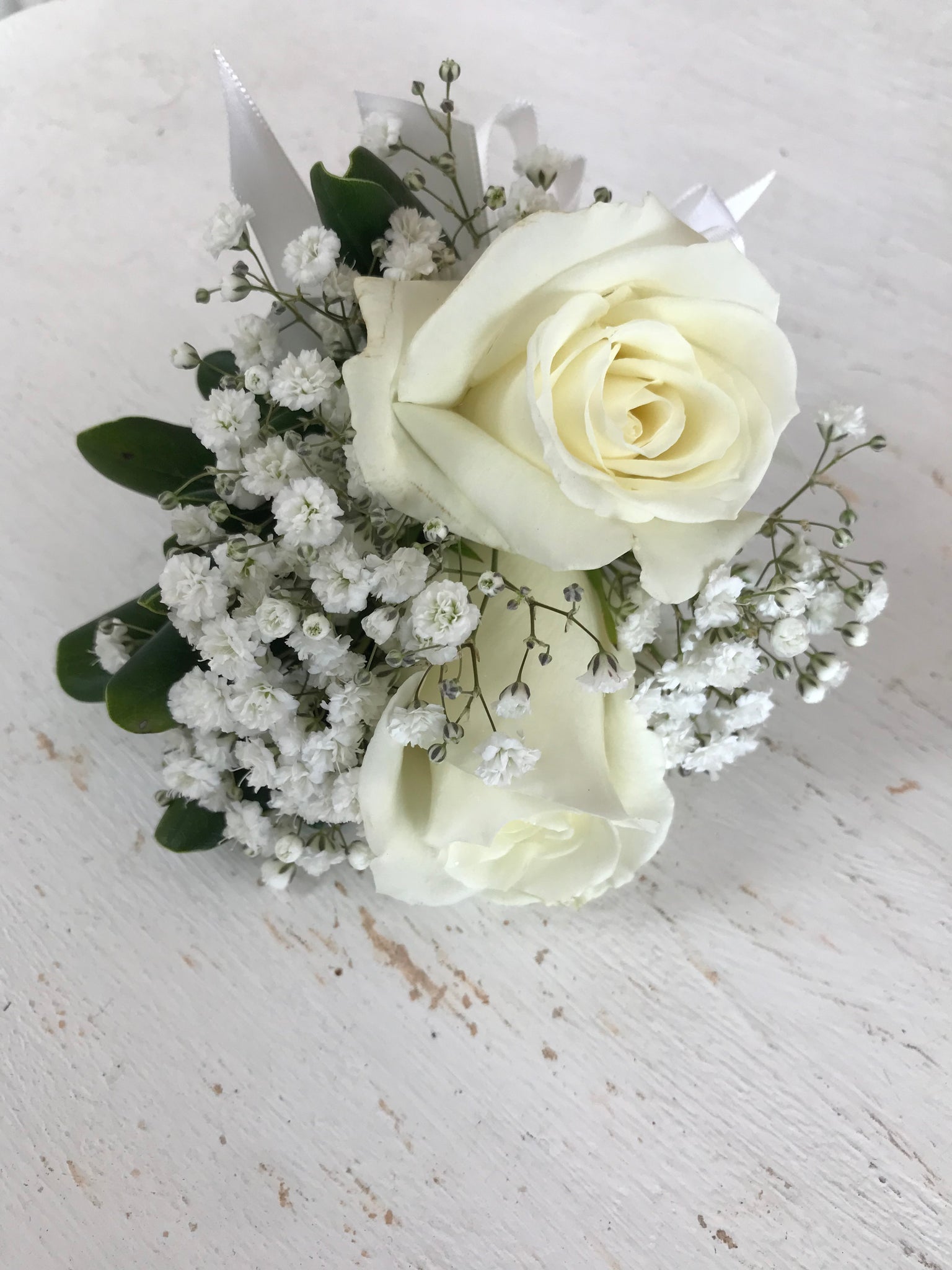 White Rose with Babies Breath Boutonnière